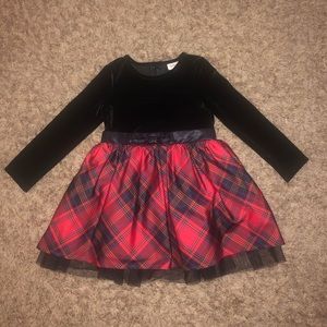 Girls Velour Buffalo Check Long Sleeve Dress | size 3T
